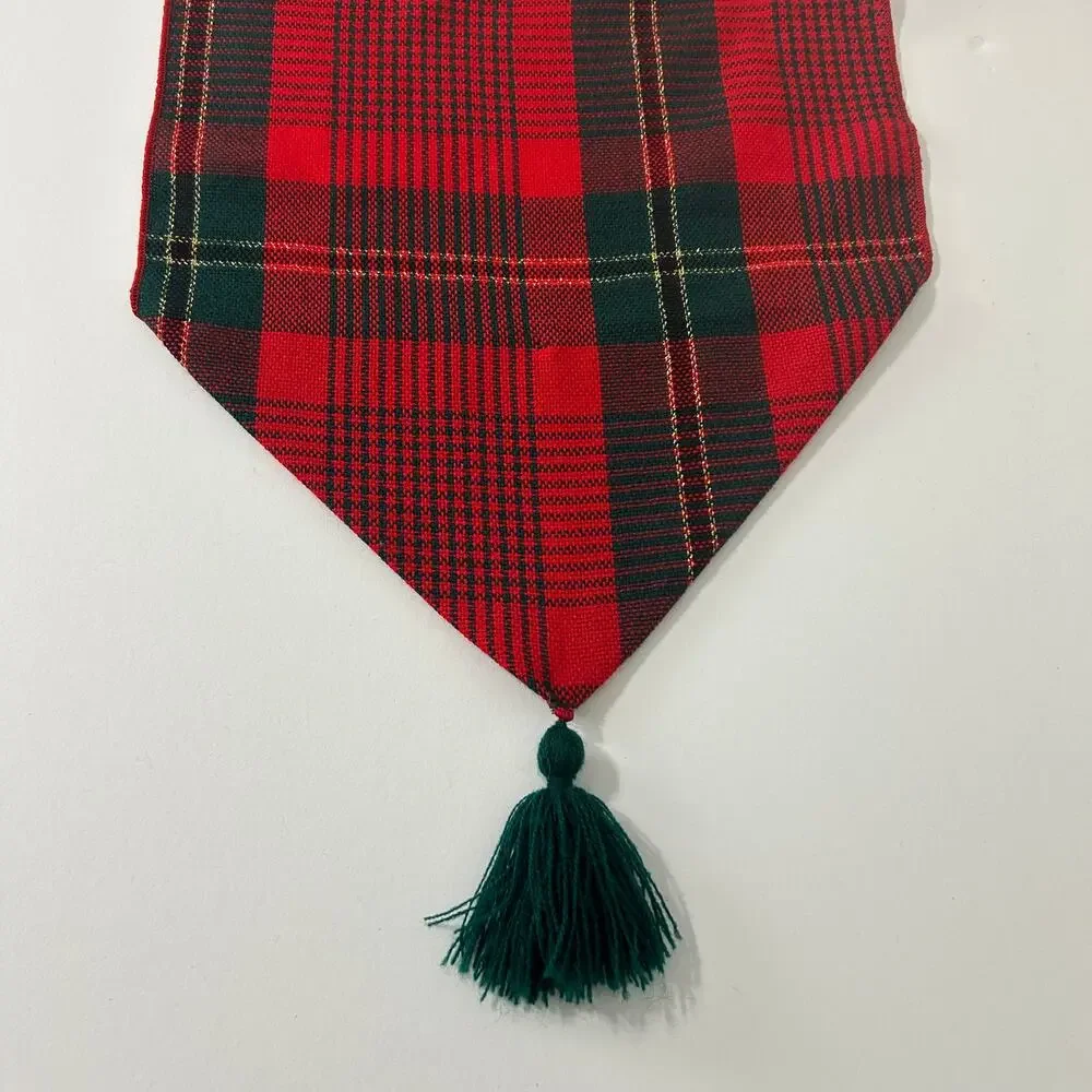 Vintage Red Green Plaid Table Runner & 5 Napkins Set Tartan Christmas Decor
